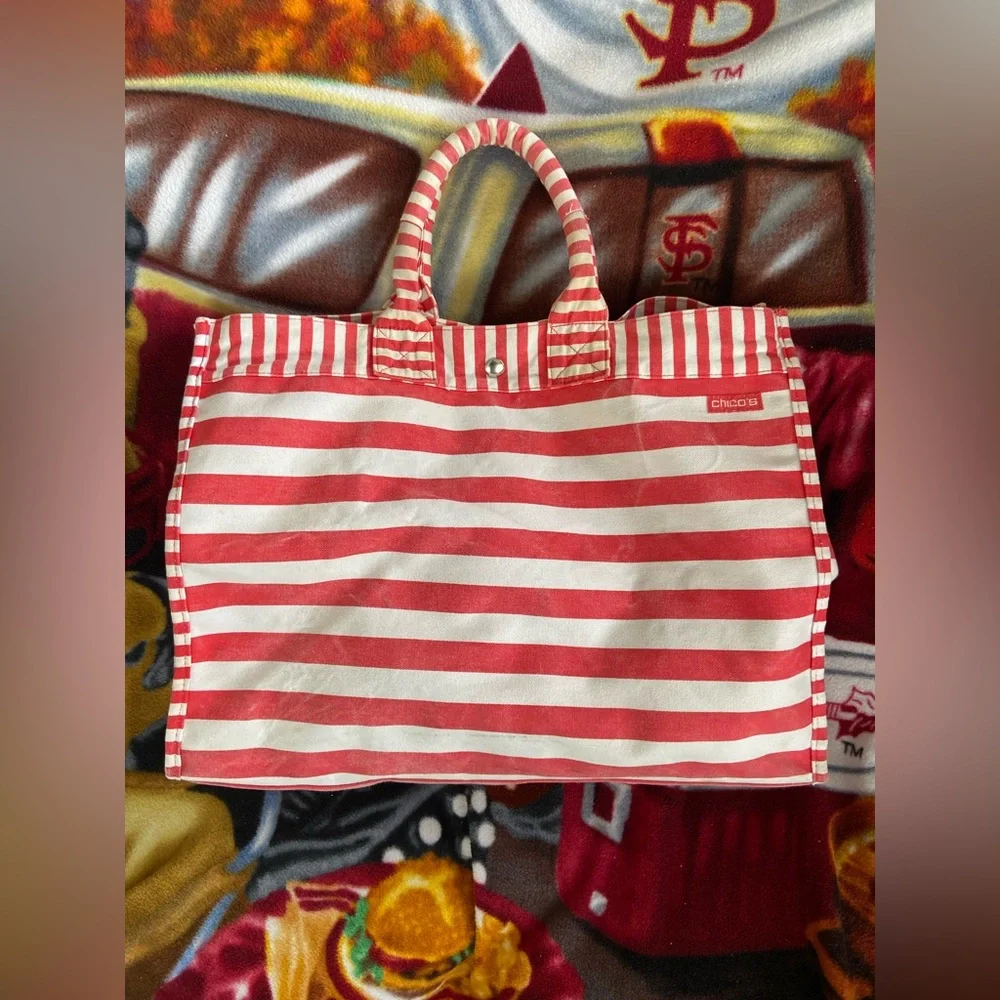 Chico's Florida State University Handcrafted Red and White Striped Tote